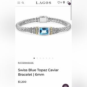Lagos sterling silver and 18k gold blue topaz caviar bracelet SIZE SMALL